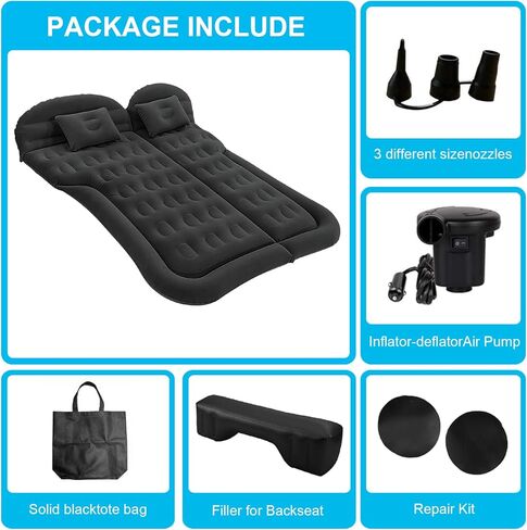 ISWEES SUV مرتبة هوائية مرتبة هوائية للسيارة سرير للتخييم - وسادة وسادة - سرير نوم سميك من البولي فينيل كلوريد قابل للنفخ مع مضخة هواء ومقبس منزلي - حقيبة تخزين محمولة للسفر in Kuwait