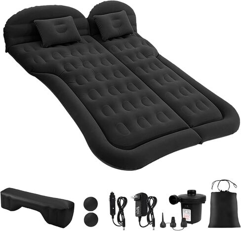ISWEES SUV مرتبة هوائية مرتبة هوائية للسيارة سرير للتخييم - وسادة وسادة - سرير نوم سميك من البولي فينيل كلوريد قابل للنفخ مع مضخة هواء ومقبس منزلي - حقيبة تخزين محمولة للسفر in Kuwait