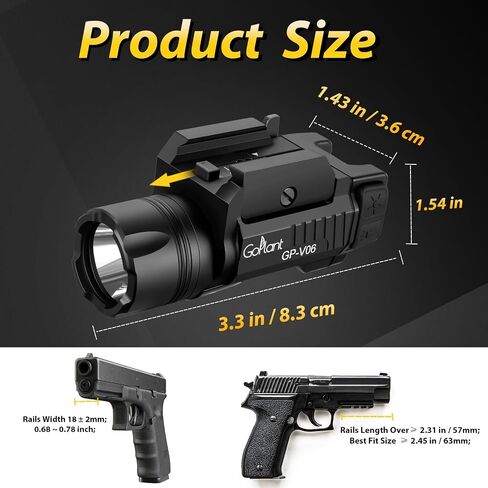 1350 Lumens Weapon Laser Light Long Runtime 160 Minutes, Type-C Rechargeable Adjustable Rail-Mounted Laser Light Combo, LED Tactical Rifle Flashlight (GP-V06) in Saudi Arabia
