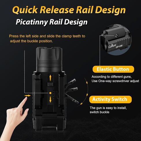 1350 Lumens Weapon Laser Light Long Runtime 160 Minutes, Type-C Rechargeable Adjustable Rail-Mounted Laser Light Combo, LED Tactical Rifle Flashlight (GP-V06) in Saudi Arabia