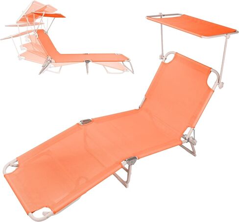 Foldable Chaise Lounge Chair with 360° Canopy Sunshade, Portable Beach Sunbathing Lay Flat Reclining Tanning Chair Adjustable 4-Position for Outside Patio Poolside,Beach in Saudi Arabia