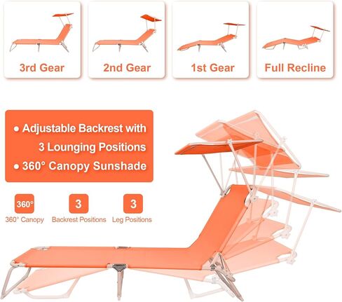 Foldable Chaise Lounge Chair with 360° Canopy Sunshade, Portable Beach Sunbathing Lay Flat Reclining Tanning Chair Adjustable 4-Position for Outside Patio Poolside,Beach in Saudi Arabia
