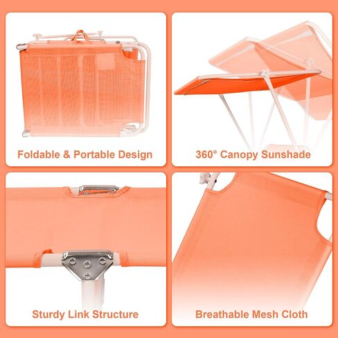 Foldable Chaise Lounge Chair with 360° Canopy Sunshade, Portable Beach Sunbathing Lay Flat Reclining Tanning Chair Adjustable 4-Position for Outside Patio Poolside,Beach in Saudi Arabia