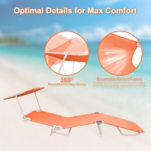 Foldable Chaise Lounge Chair with 360° Canopy Sunshade, Portable Beach Sunbathing Lay Flat Reclining Tanning Chair Adjustable 4-Position for Outside Patio Poolside,Beach in Saudi Arabia