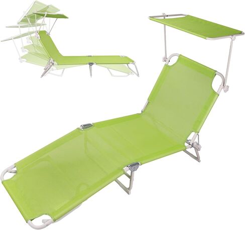 Foldable Chaise Lounge Chair with 360° Canopy Sunshade, Portable Beach Sunbathing Lay Flat Reclining Tanning Chair Adjustable 4-Position for Outside Patio Poolside,Beach in Saudi Arabia