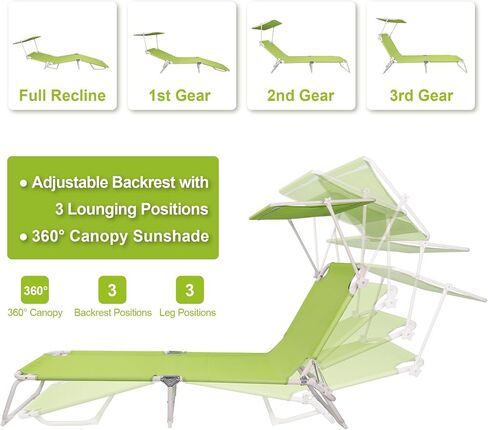 Foldable Chaise Lounge Chair with 360° Canopy Sunshade, Portable Beach Sunbathing Lay Flat Reclining Tanning Chair Adjustable 4-Position for Outside Patio Poolside,Beach in Saudi Arabia