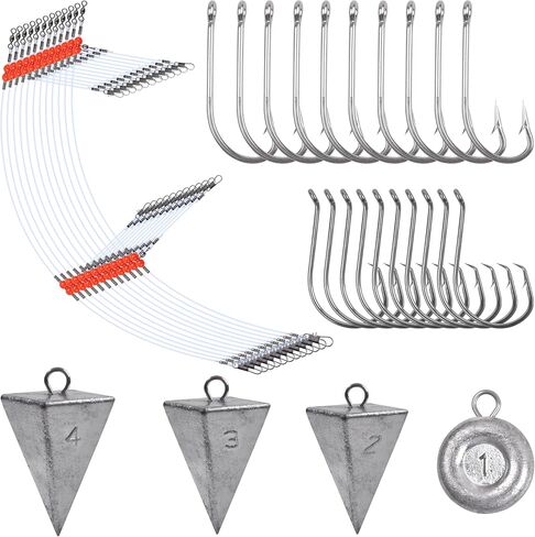 Surf Saltwater Fishing Tackle Kit,36PCS Surf Fishing Leader Rigs with Pyramid Sinkers Disc Sinkers Fishing Wire Leader Circle Hooks Saltwater Fishing Hooks Ocean Saltwater Fishing Gear in Saudi Arabia