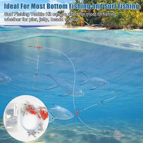 Surf Saltwater Fishing Tackle Kit,36PCS Surf Fishing Leader Rigs with Pyramid Sinkers Disc Sinkers Fishing Wire Leader Circle Hooks Saltwater Fishing Hooks Ocean Saltwater Fishing Gear in Saudi Arabia