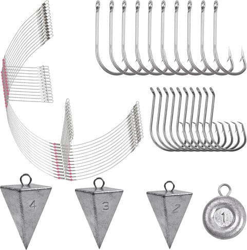 Surf Saltwater Fishing Tackle Kit,36PCS Surf Fishing Leader Rigs with Pyramid Sinkers Disc Sinkers Fishing Wire Leader Circle Hooks Saltwater Fishing Hooks Ocean Saltwater Fishing Gear in Saudi Arabia