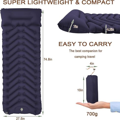 Sleeping Pad, Extra Thick 4.2" Inflatable Sleeping Pad for Camping with Pillow,Built-in Foot Pump,Ultralight&Compact Camping Mattress Pad, Large Sleeping Mat for Hiking Tent Travel (Green) in Saudi Arabia