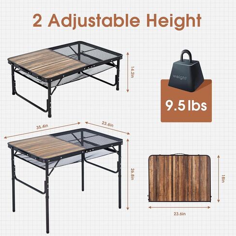 CampNacht Folding Grill Table 3 x 2 ft, Aluminum Lightweight Camping Table for Outdoor Cooking, Height Adjustable Picnic Table with Carry Handle in Saudi Arabia
