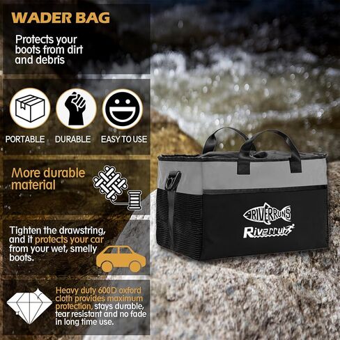 Riverruns Fishing Hunting Wader Bag with Vented Mesh, Waders Boots Bag, Fly Fishing Storage Bag for Fishing, Hiking, Camping (Charcoal Taupe, Medium 30L) in Saudi Arabia