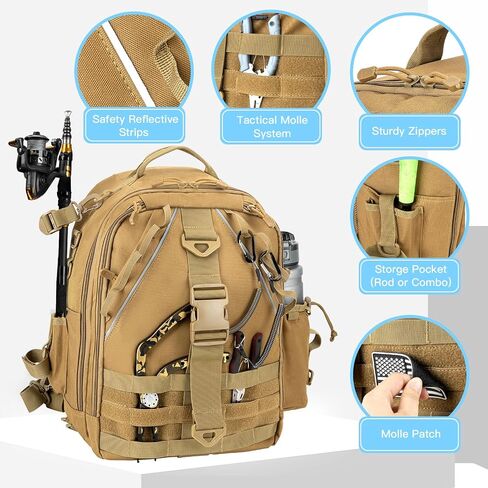 Jueachy Fishing Tackle Backpack: Water-Resistant Fishing Backpack with Rod Holder Fishing Shoulder Storage Bags in Saudi Arabia