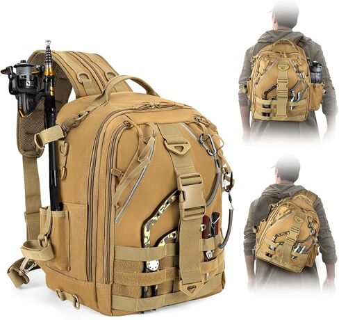Jueachy Fishing Tackle Backpack: Water-Resistant Fishing Backpack with Rod Holder Fishing Shoulder Storage Bags in Saudi Arabia