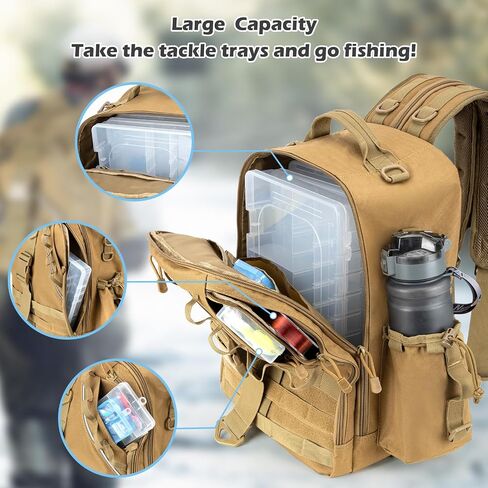 Jueachy Fishing Tackle Backpack: Water-Resistant Fishing Backpack with Rod Holder Fishing Shoulder Storage Bags in Saudi Arabia