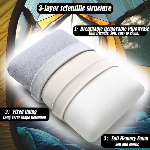 Travel Pillow Small Camping Pillow Memory Foam Bed Neck Soft Pillow Lightweight Easy to Carry Portable Home Pillow Removable Pillow Cover with Travel Storage Bag (Gray) in Saudi Arabia