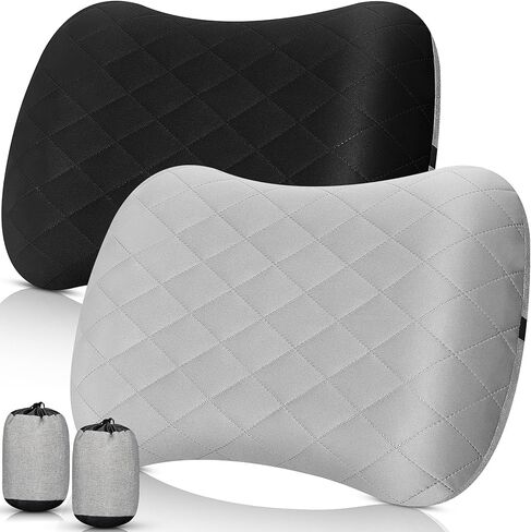 2 Pack Camping Pillow Inflatable Travel Pillow with Removable Cover Backpacking Pillow Blow up Pillow Neck Air Pillow Compressible for Lumbar Support, Travel, Hiking, Black and Grey in Saudi Arabia