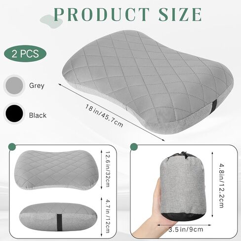 2 Pack Camping Pillow Inflatable Travel Pillow with Removable Cover Backpacking Pillow Blow up Pillow Neck Air Pillow Compressible for Lumbar Support, Travel, Hiking, Black and Grey in Saudi Arabia