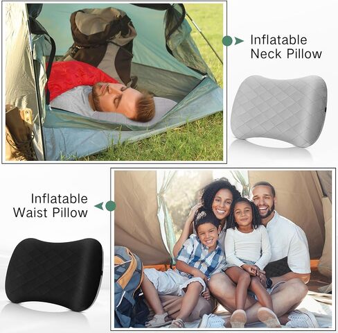 2 Pack Camping Pillow Inflatable Travel Pillow with Removable Cover Backpacking Pillow Blow up Pillow Neck Air Pillow Compressible for Lumbar Support, Travel, Hiking, Black and Grey in Saudi Arabia