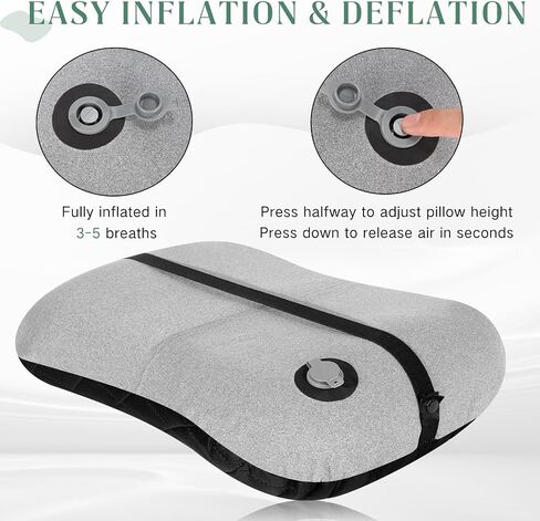 2 Pack Camping Pillow Inflatable Travel Pillow with Removable Cover Backpacking Pillow Blow up Pillow Neck Air Pillow Compressible for Lumbar Support, Travel, Hiking, Black and Grey in Saudi Arabia