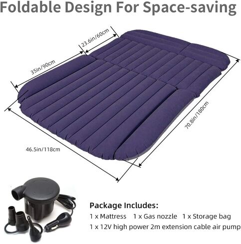 Sibosen Inflatable Car Air Mattress Back Seat, SUV Air Mattress Car Travel Bed with Air Pump Kit, Portable Car Mattress Fast Inflation Bed for Universal Car SUV Truck Home Camping Vacation (Black) in Saudi Arabia