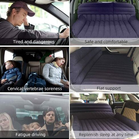 Sibosen Inflatable Car Air Mattress Back Seat, SUV Air Mattress Car Travel Bed with Air Pump Kit, Portable Car Mattress Fast Inflation Bed for Universal Car SUV Truck Home Camping Vacation (Black) in Saudi Arabia