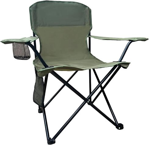 Folding Camping Collapsible Chairs Heavy Duty Lawn Chair with Cooler Bag, Storage Pocket, Waterproof Bag Outdoor Arm Chair, Supports 225LBS, Green in Saudi Arabia