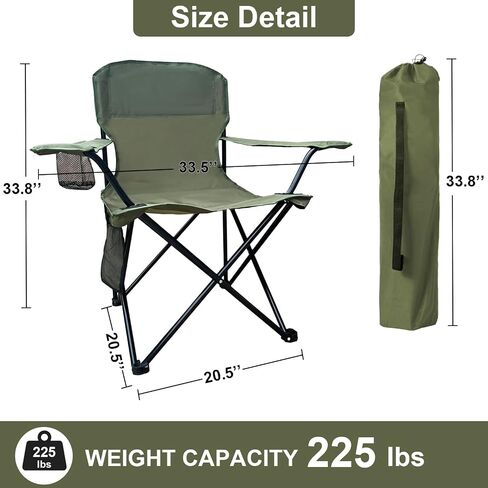 Folding Camping Collapsible Chairs Heavy Duty Lawn Chair with Cooler Bag, Storage Pocket, Waterproof Bag Outdoor Arm Chair, Supports 225LBS, Green in Saudi Arabia