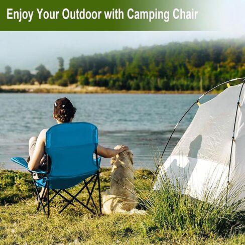 Folding Camping Collapsible Chairs Heavy Duty Lawn Chair with Cooler Bag, Storage Pocket, Waterproof Bag Outdoor Arm Chair, Supports 225LBS, Green in Saudi Arabia