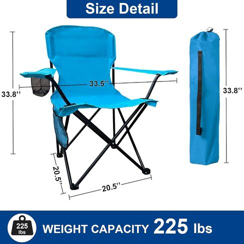 Folding Camping Collapsible Chairs Heavy Duty Lawn Chair with Cooler Bag, Storage Pocket, Waterproof Bag Outdoor Arm Chair, Supports 225LBS, Green in Saudi Arabia