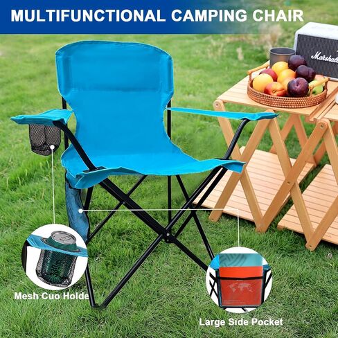 Folding Camping Collapsible Chairs Heavy Duty Lawn Chair with Cooler Bag, Storage Pocket, Waterproof Bag Outdoor Arm Chair, Supports 225LBS, Green in Saudi Arabia