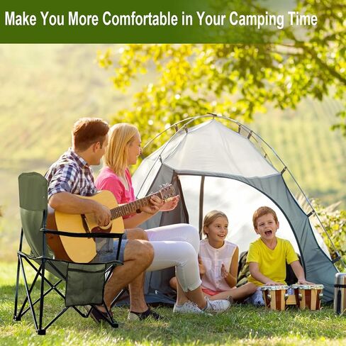 Folding Camping Collapsible Chairs Heavy Duty Lawn Chair with Cooler Bag, Storage Pocket, Waterproof Bag Outdoor Arm Chair, Supports 225LBS, Green in Saudi Arabia
