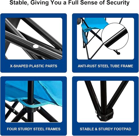 Folding Camping Collapsible Chairs Heavy Duty Lawn Chair with Cooler Bag, Storage Pocket, Waterproof Bag Outdoor Arm Chair, Supports 225LBS, Green in Saudi Arabia