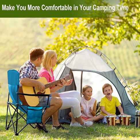 Folding Camping Collapsible Chairs Heavy Duty Lawn Chair with Cooler Bag, Storage Pocket, Waterproof Bag Outdoor Arm Chair, Supports 225LBS, Green in Saudi Arabia
