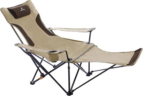 Reclining Camping Chair with Footrest, Folding Lawn Chair with Detachable Headrest, Folding Lounge Chairs for Camping, Beach, Outdoor Activities in Saudi Arabia