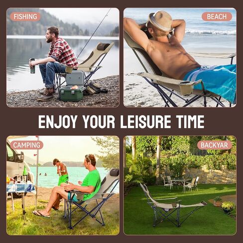 Reclining Camping Chair with Footrest, Folding Lawn Chair with Detachable Headrest, Folding Lounge Chairs for Camping, Beach, Outdoor Activities in Saudi Arabia