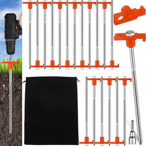 Tandefio 20 Pcs 8 Inch Tent Stakes Screw in Heavy Duty Metal Tent Stakes Screws Hex Pegs Drillable Tent Stakes Ground Anchor Peg Threaded Tent Spike with Hex Head Driver (Illuminant White) in Saudi Arabia