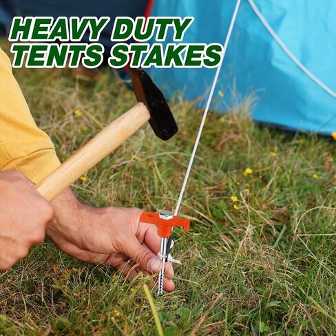 Tandefio 20 Pcs 8 Inch Tent Stakes Screw in Heavy Duty Metal Tent Stakes Screws Hex Pegs Drillable Tent Stakes Ground Anchor Peg Threaded Tent Spike with Hex Head Driver (Illuminant White) in Saudi Arabia