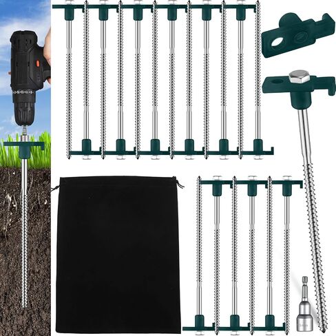 Tandefio 20 Pcs 8 Inch Tent Stakes Screw in Heavy Duty Metal Tent Stakes Screws Hex Pegs Drillable Tent Stakes Ground Anchor Peg Threaded Tent Spike with Hex Head Driver (Illuminant White) in Saudi Arabia