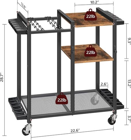 حامل صنارة الصيد مع عجلات، عربة رف قصبة الصيد المتحركة لـ 12 صنارة، منظم تخزين معدات الصيد ومعدات الصيد من 3 طبقات لغرفة المعيشة في المرآب، بني ريفي FRHR22201 in Kuwait