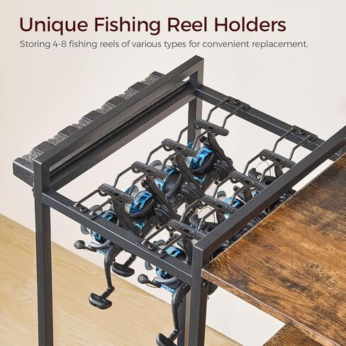 حامل صنارة الصيد مع عجلات، عربة رف قصبة الصيد المتحركة لـ 12 صنارة، منظم تخزين معدات الصيد ومعدات الصيد من 3 طبقات لغرفة المعيشة في المرآب، بني ريفي FRHR22201 in Kuwait