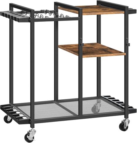 حامل صنارة الصيد مع عجلات، عربة رف قصبة الصيد المتحركة لـ 12 صنارة، منظم تخزين معدات الصيد ومعدات الصيد من 3 طبقات لغرفة المعيشة في المرآب، بني ريفي FRHR22201 in Kuwait