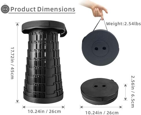 Upgraded Foldable Telescoping Stool - Sturdy Portable Collapsible Retractable Stool for Camping Hiking Fishing BBQ Kitchen Qeuing Parties Indoor & Outdoor Activities Max Load 550lbs black in Saudi Arabia