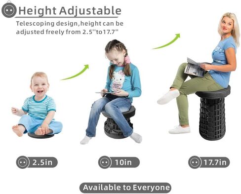 Upgraded Foldable Telescoping Stool - Sturdy Portable Collapsible Retractable Stool for Camping Hiking Fishing BBQ Kitchen Qeuing Parties Indoor & Outdoor Activities Max Load 550lbs black in Saudi Arabia