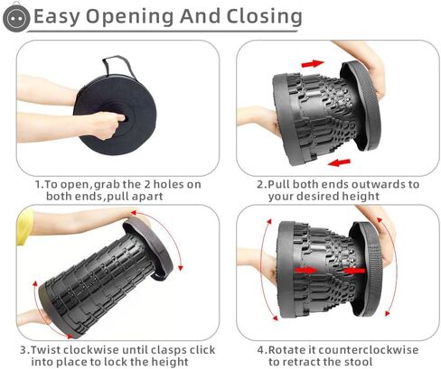 Upgraded Foldable Telescoping Stool - Sturdy Portable Collapsible Retractable Stool for Camping Hiking Fishing BBQ Kitchen Qeuing Parties Indoor & Outdoor Activities Max Load 550lbs black in Saudi Arabia
