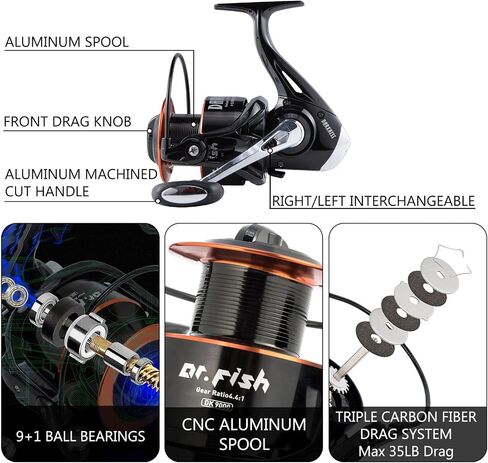 Dr.Fish Surf Fishing Rod and Reel Combo, Saltwater Fishing Combo, 12ft Surf Rod 8000/9000 Spinning Reel 9+1 BB, Offshore Sea Fishing Gear Kit Fishing Pole Equipment Set in Saudi Arabia