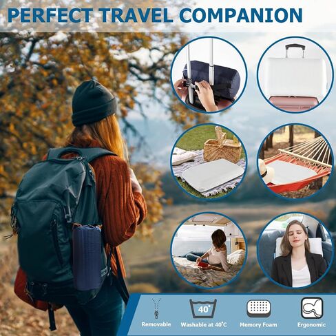 Camping Pillow,Memory Foam Travel Pillow for Adults with Storage Bag,Backpacking, Airplane, Car Travel,Compact Portable Pillow for Sleeping with Machine Washable Cover in Saudi Arabia