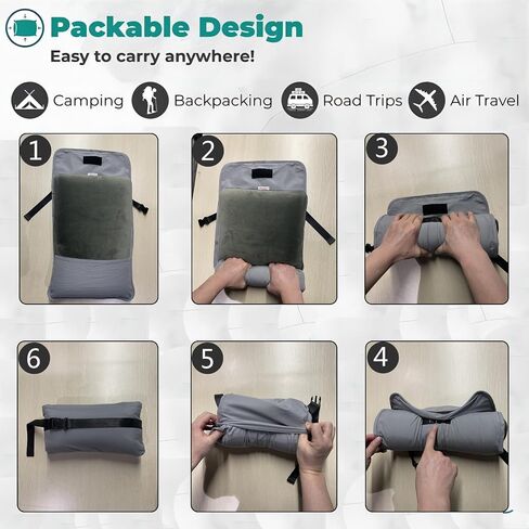 Compressible Travel Pillow, Memory Foam Camping Pillow, Contoured Support, Breathable Cover, Lightweight Easy-to-Carry for Backpacking, Airplane, Car in Saudi Arabia