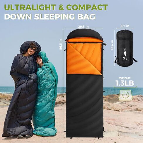 ATEPA Down Sleeping Bags for Adults 650/700 FP, Ultralight Sleeping Bag for Backpacking, 0℉/30℉ Sleeping Bag for 1/2 Persons, Compact Sleeping Bag with Compression Sack for Hiking, Camping in Saudi Arabia