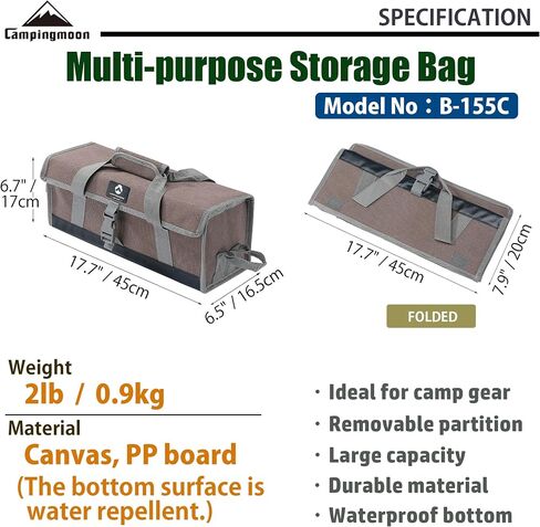 CAMPINGMOON Bottom Waterproof Outdoor Camping Tent Stakes Hammer Multi-Container Storage Box Bag (Canvas, M size(17.7-inch length, B-155C)) in Saudi Arabia